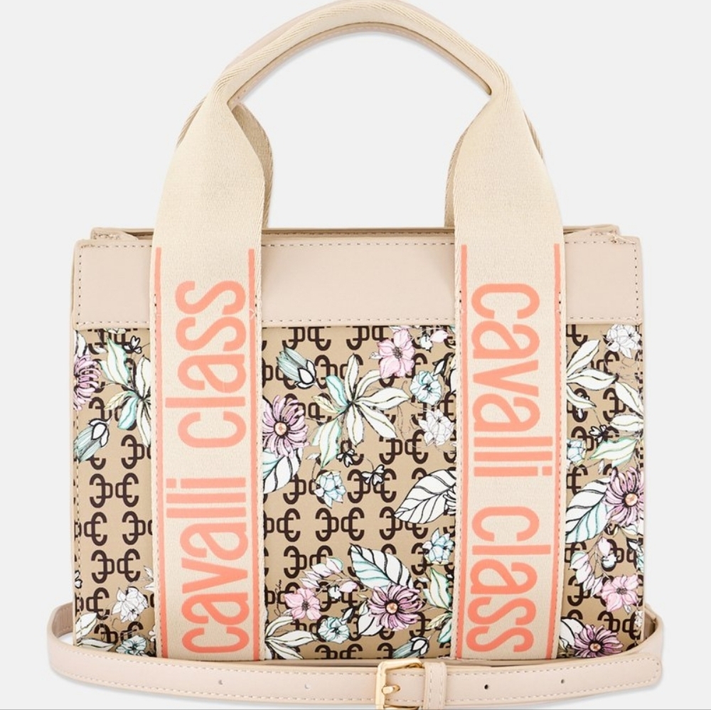 Cavalli Class Serafina Small Floral Monogram Top Handle Tote NWT Retail $98